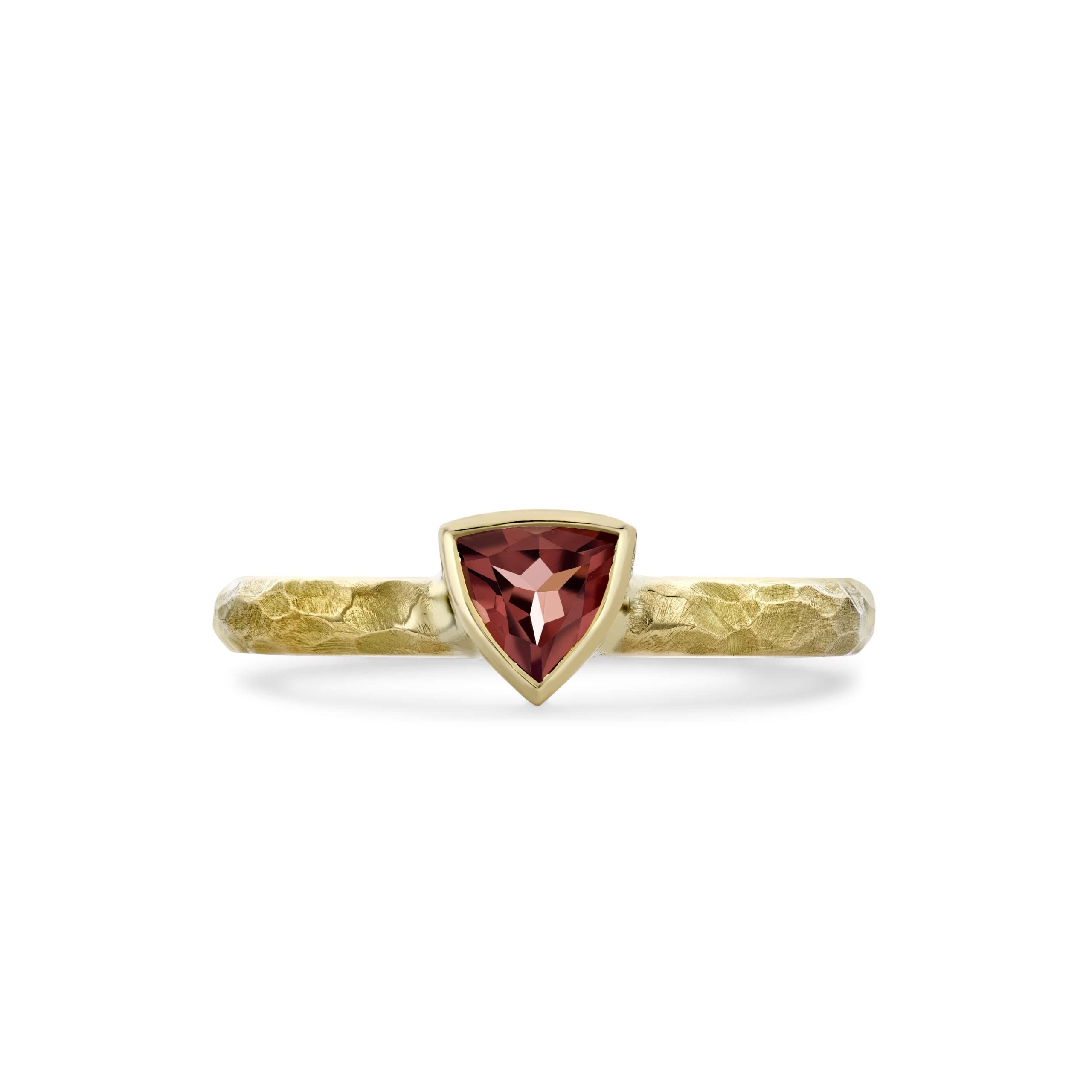 Trilliant Cut Garnet Precious Few Ring with Hammered Band