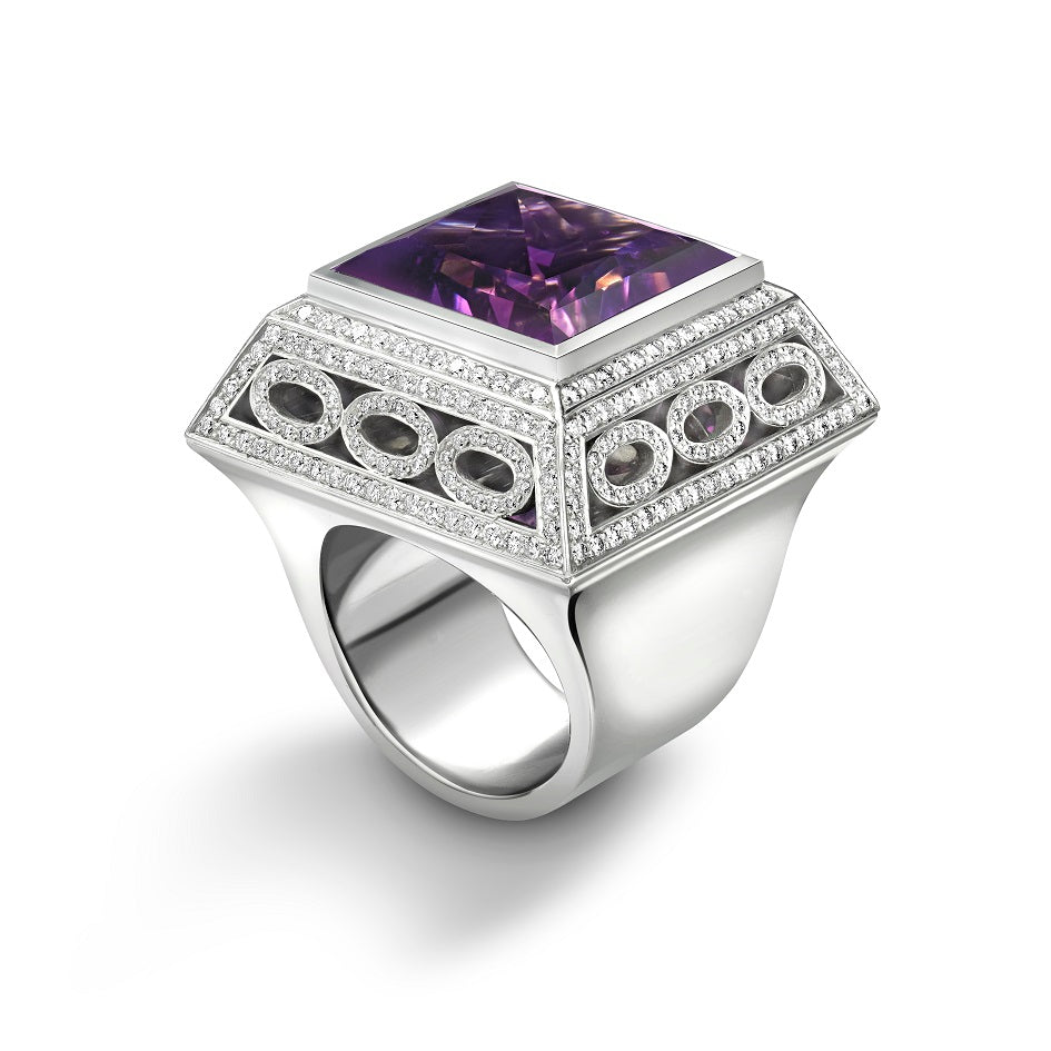 Amethyst & Diamond Trellis Ring