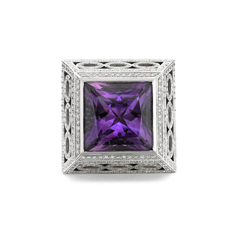 Amethyst & Diamond Trellis Ring
