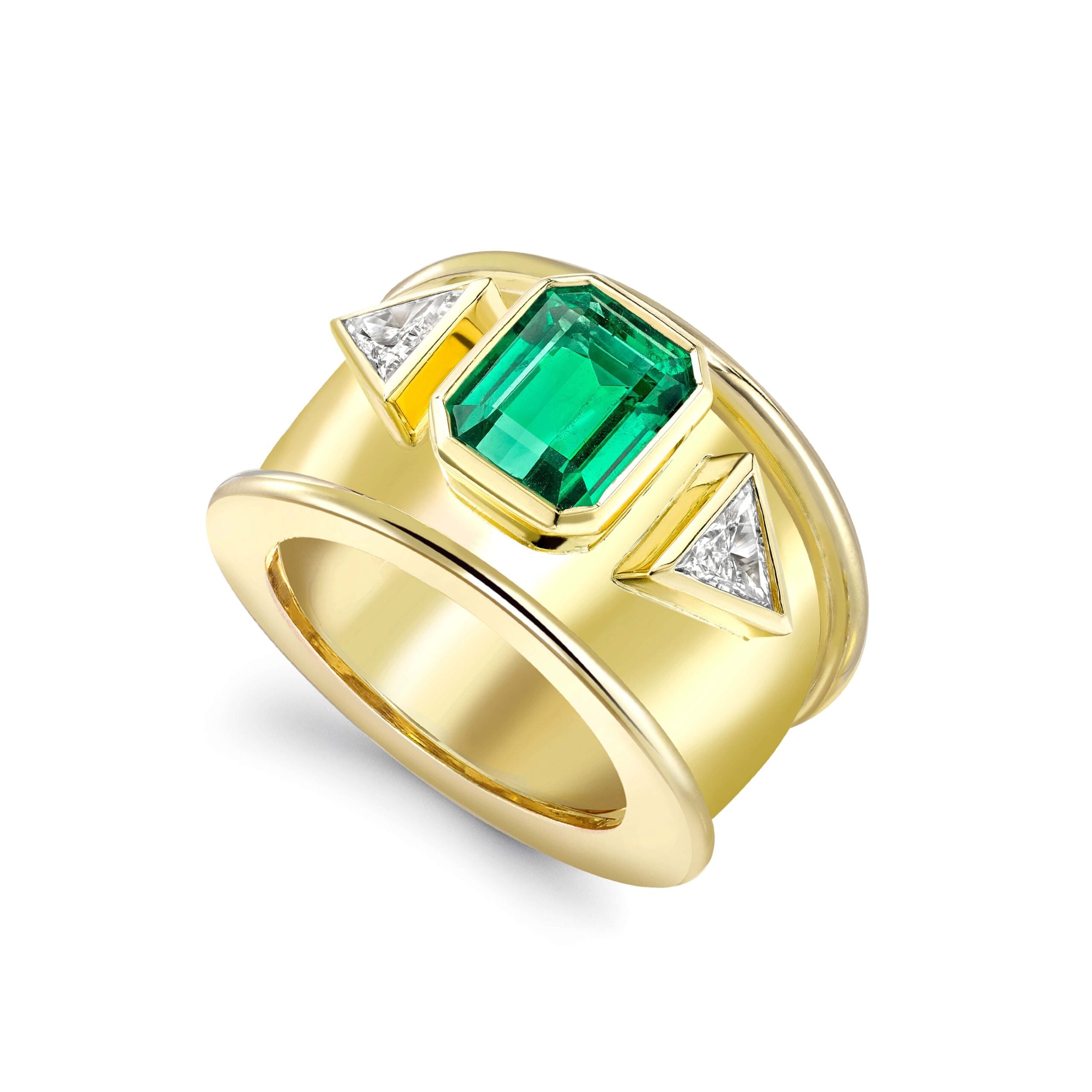 Emerald and Diamond Bombé Ring