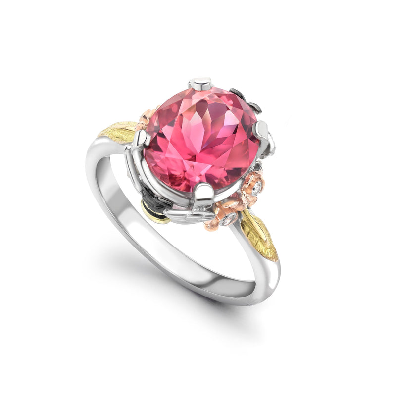 Pink Tourmaline Bee and Blossom Tryst Ring