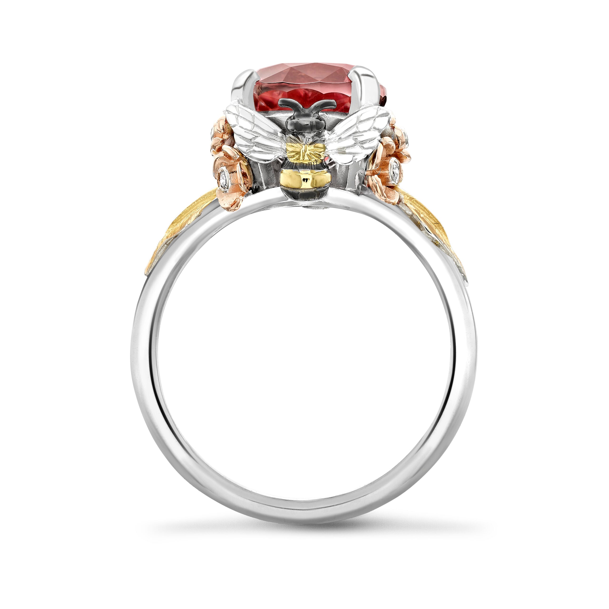Pink Tourmaline Bee and Blossom Tryst Ring