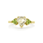 Yellow Heart Shaped Diamond and Peridot Three Stone Ring