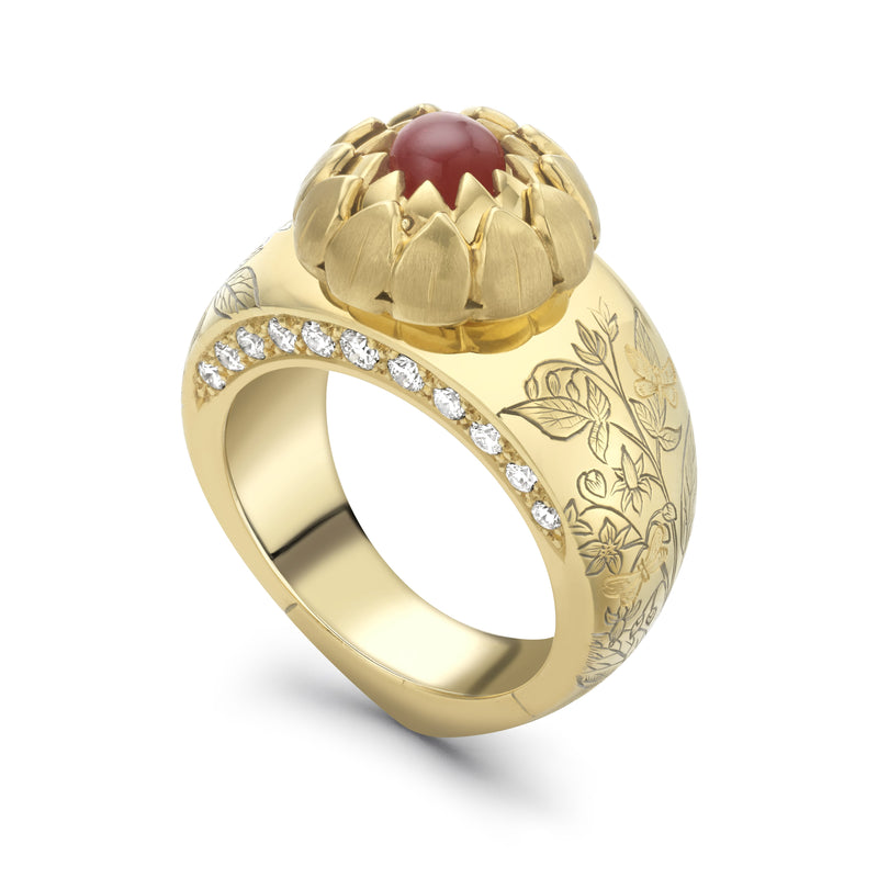 Ruby & Diamond Engraved Bella Donna Ring