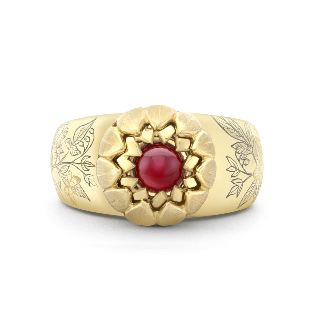 Ruby & Diamond Engraved Bella Donna Ring