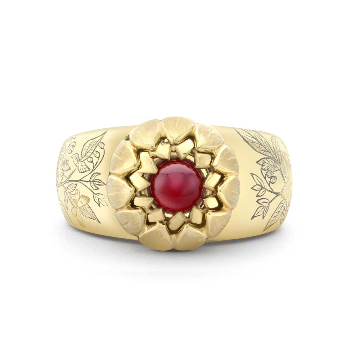 Ruby & Diamond Engraved Bella Donna Ring
