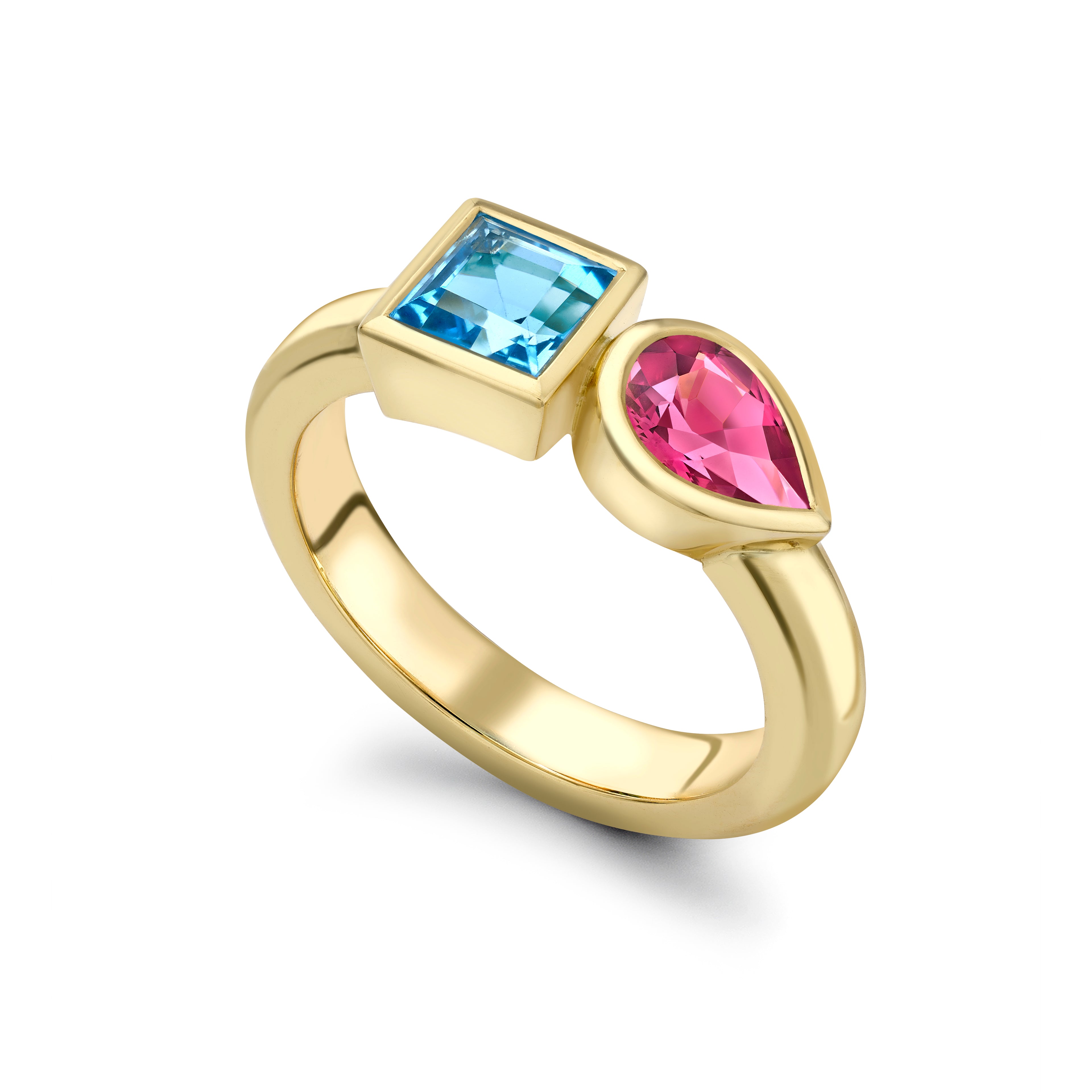 Blue Topaz & Garnet Couplet Ring