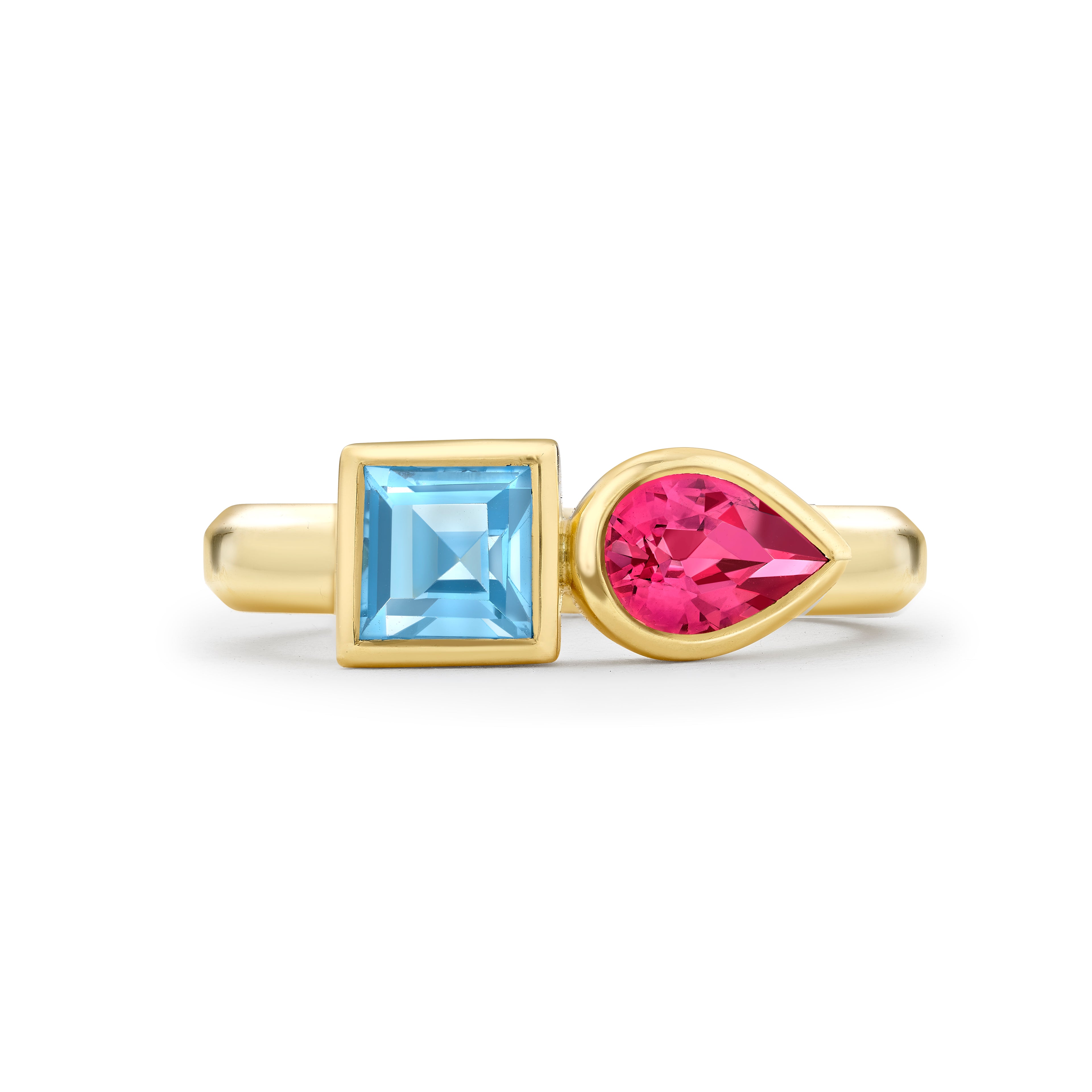 Blue Topaz & Garnet Couplet Ring