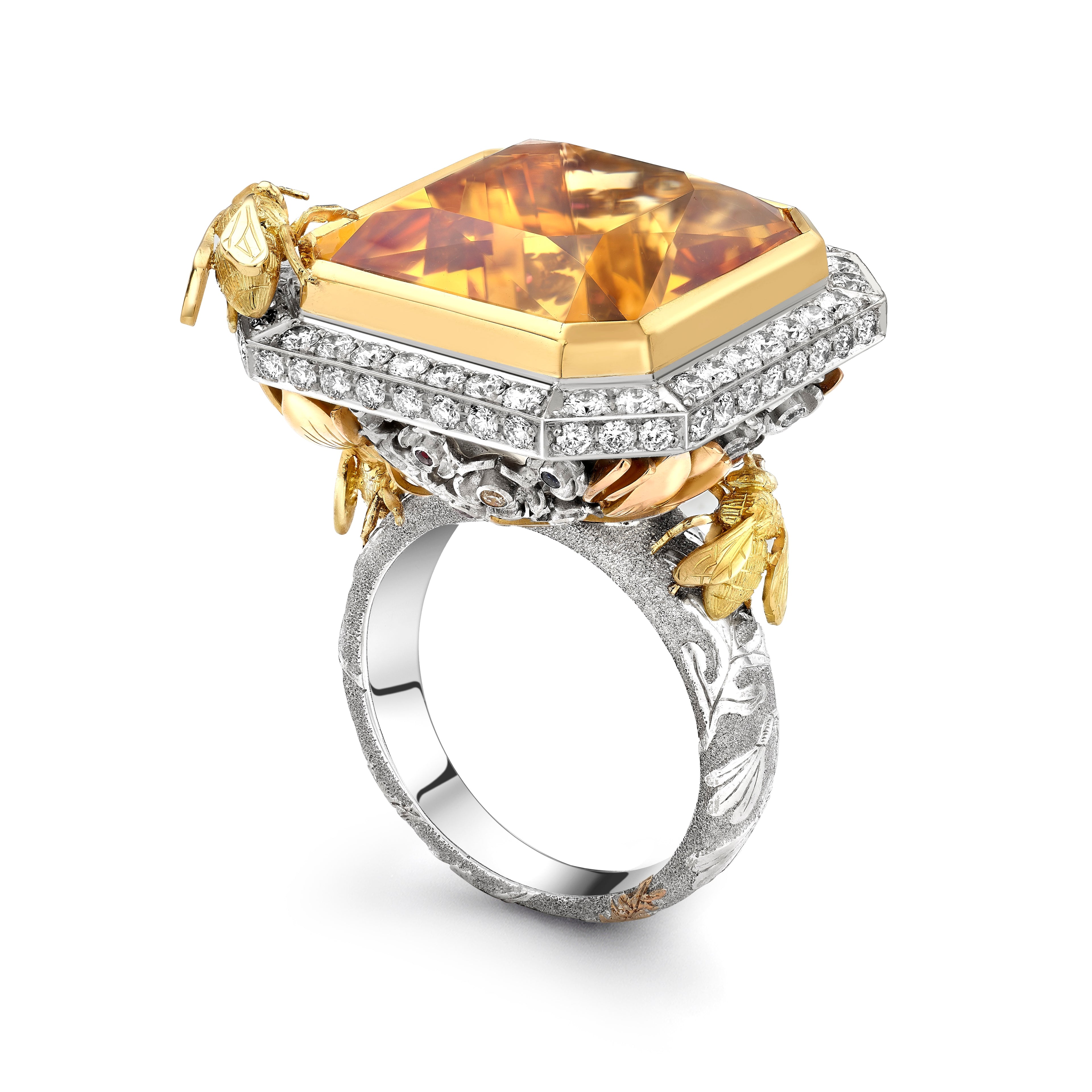 Citrine & Diamond Bee Floribunda Ring