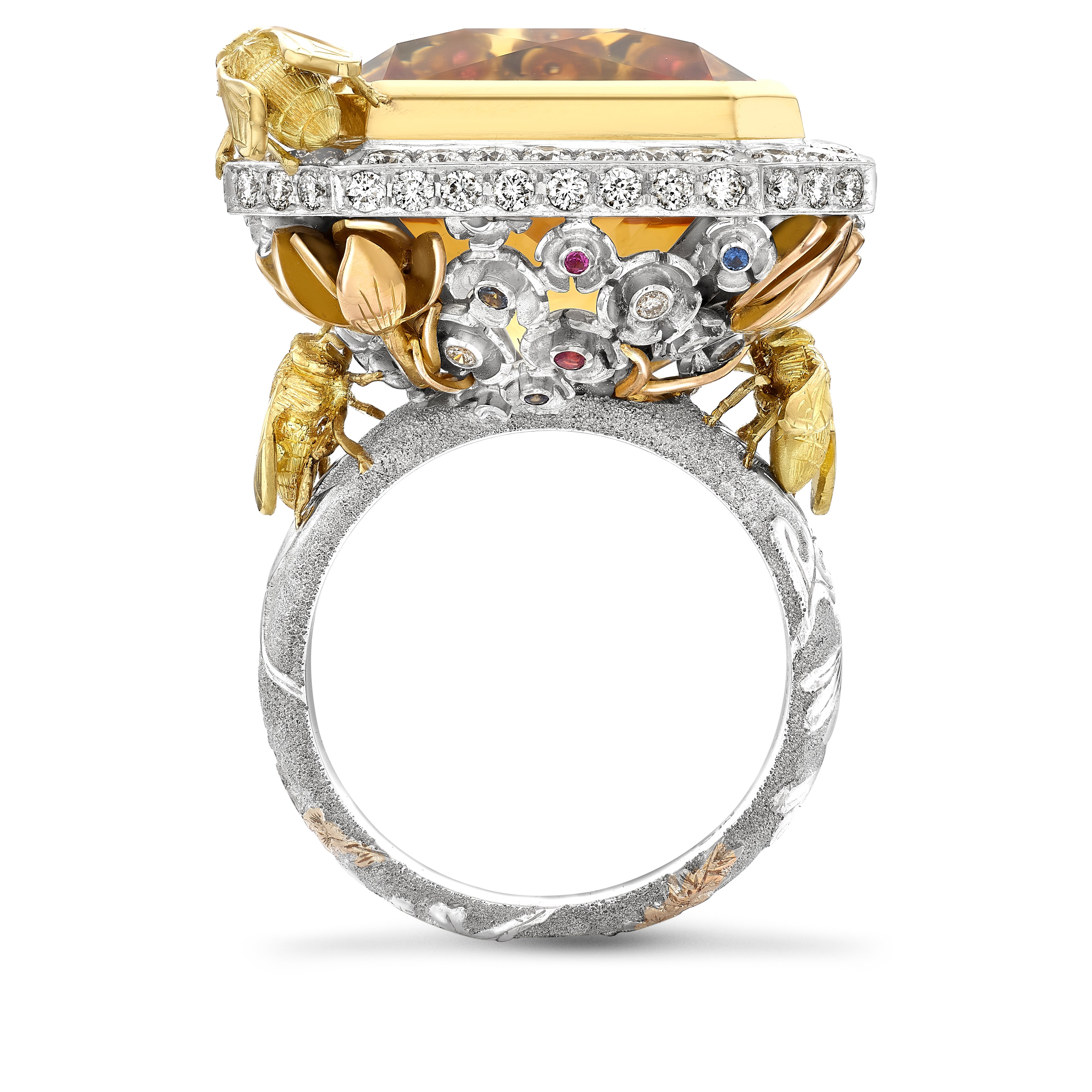 Citrine & Diamond Bee Floribunda Ring