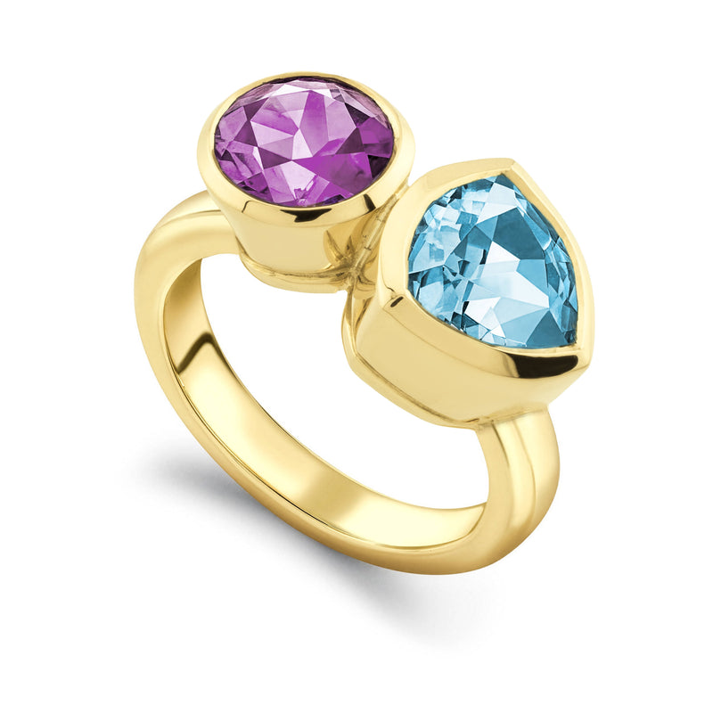 Amethyst & Blue Topaz Couplet Ring