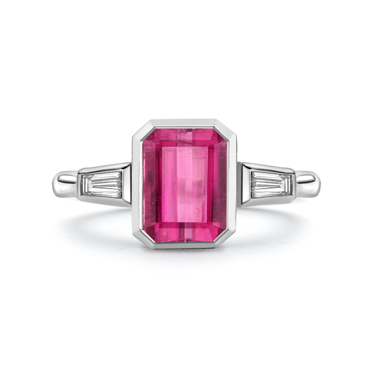 Rubellite & Diamond Three Stone Ring