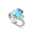 Blue Zircon and Diamond Three Stone Rail Ring