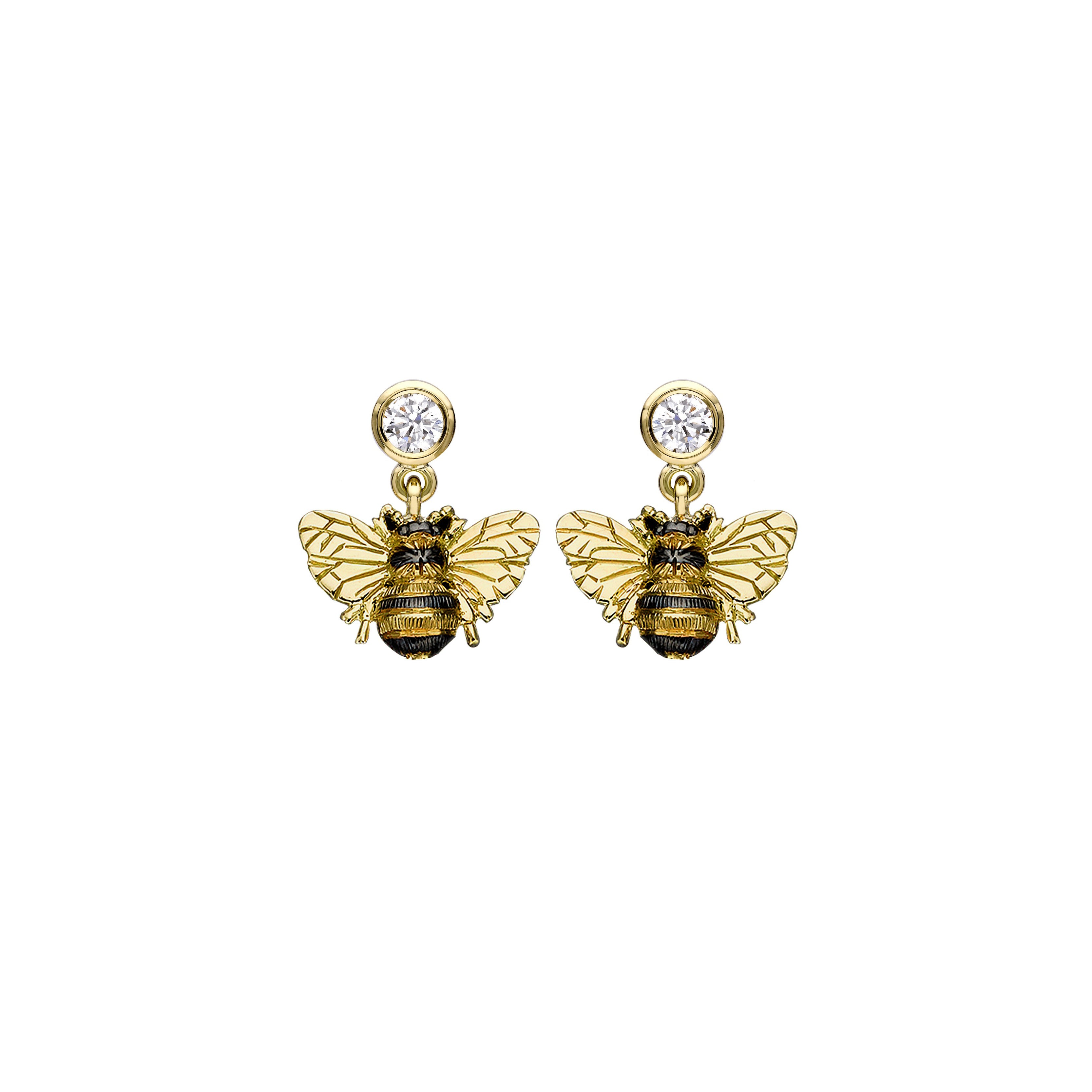 Diamond Bee Drop Earrings