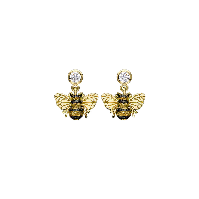 Diamond Bee Drop Earrings
