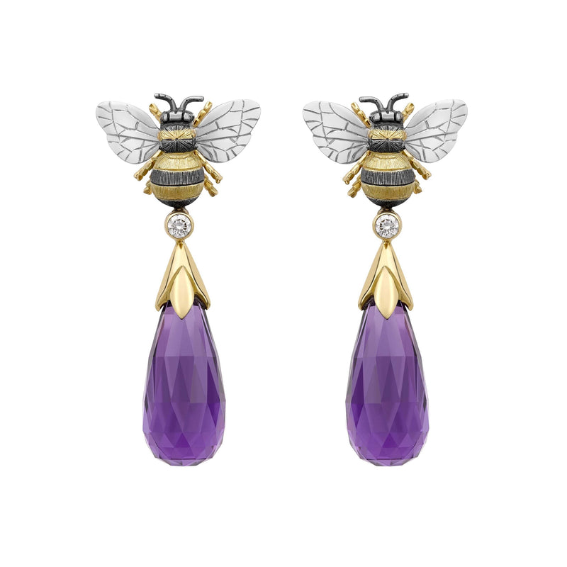 Amethyst & Diamond Large Bee Drop Earrings