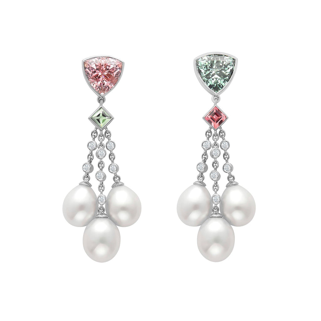 Pink & Mint Tourmaline Waterfall Earrings