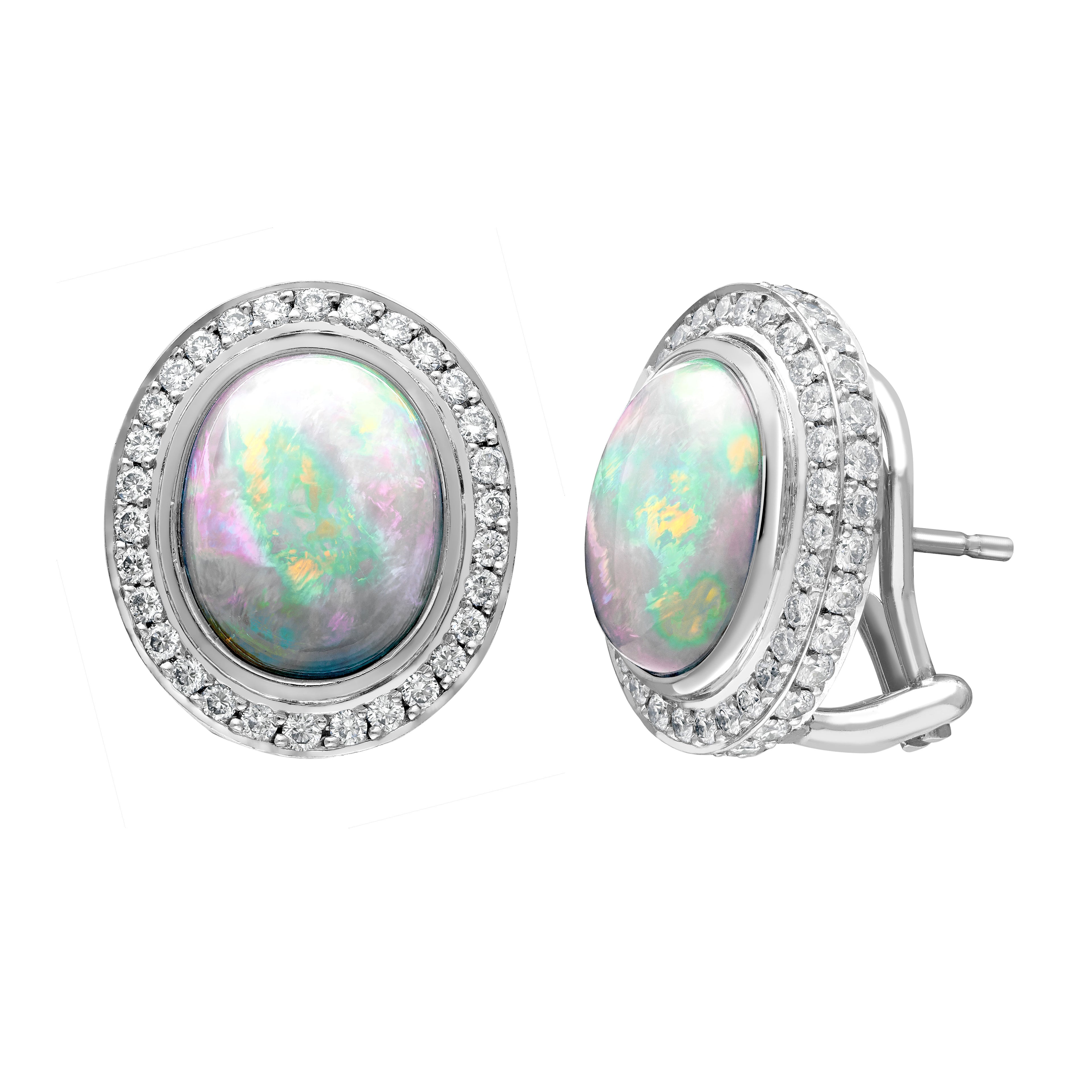Opal & Pave Diamond Stud Earrings