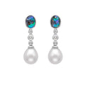 Boulder Opal, Diamond and Pearl Drop Earrings