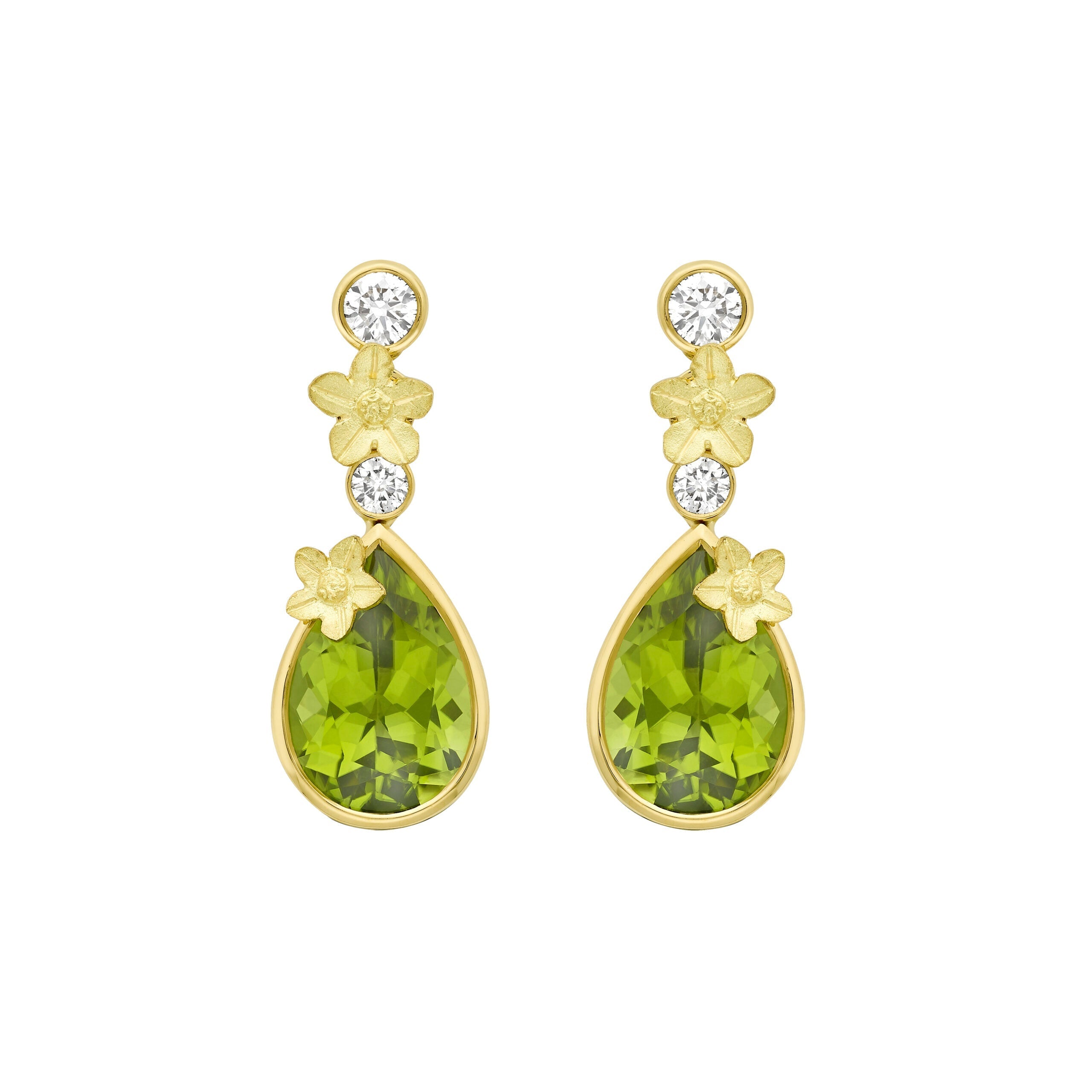 Peridot and Diamond, Blossom Drop Earrings