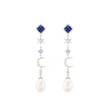 Iolith, Diamond, Blue Topaz & Pearl Drop Moon Fable Earrings