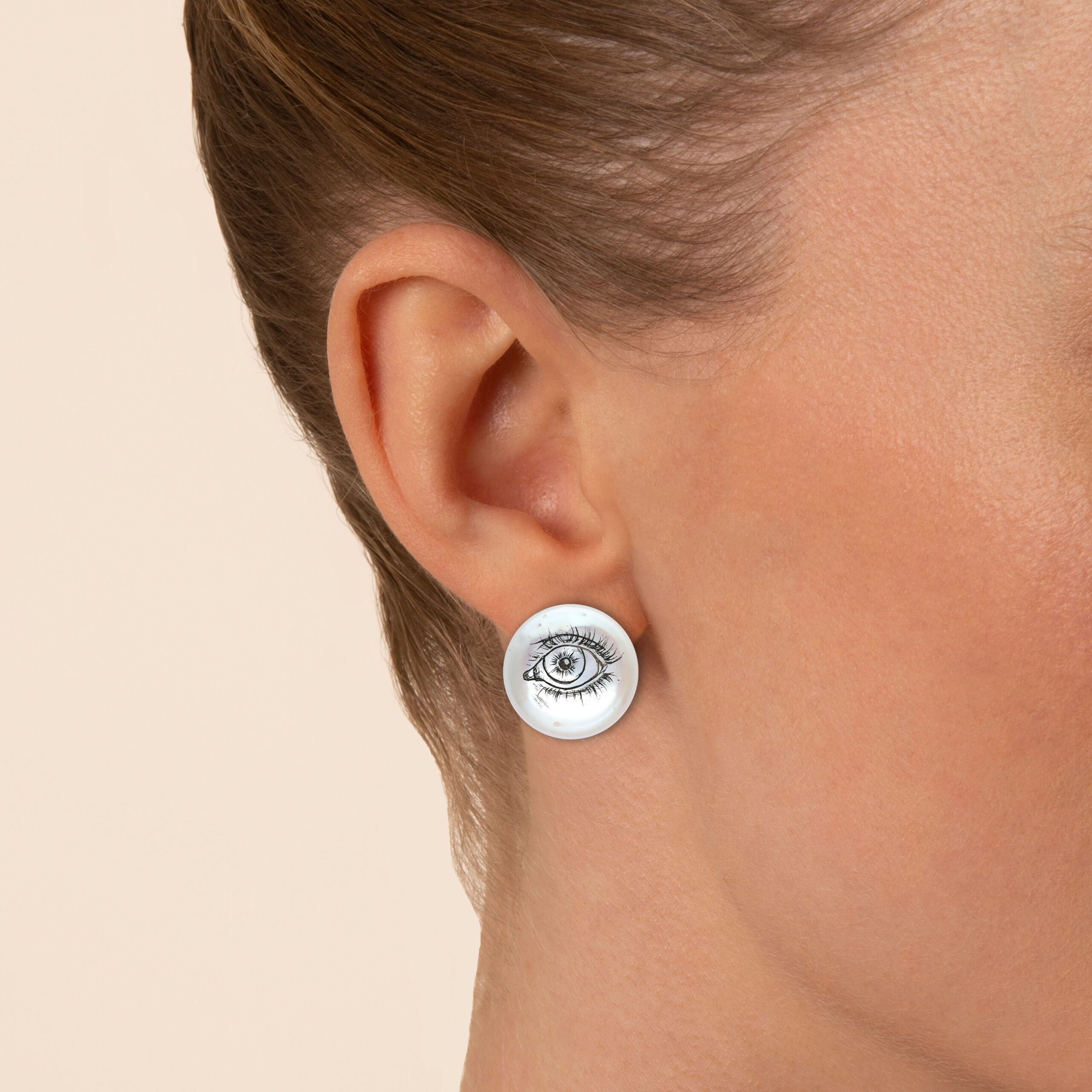 Scrimshaw Coin Stud Earrings