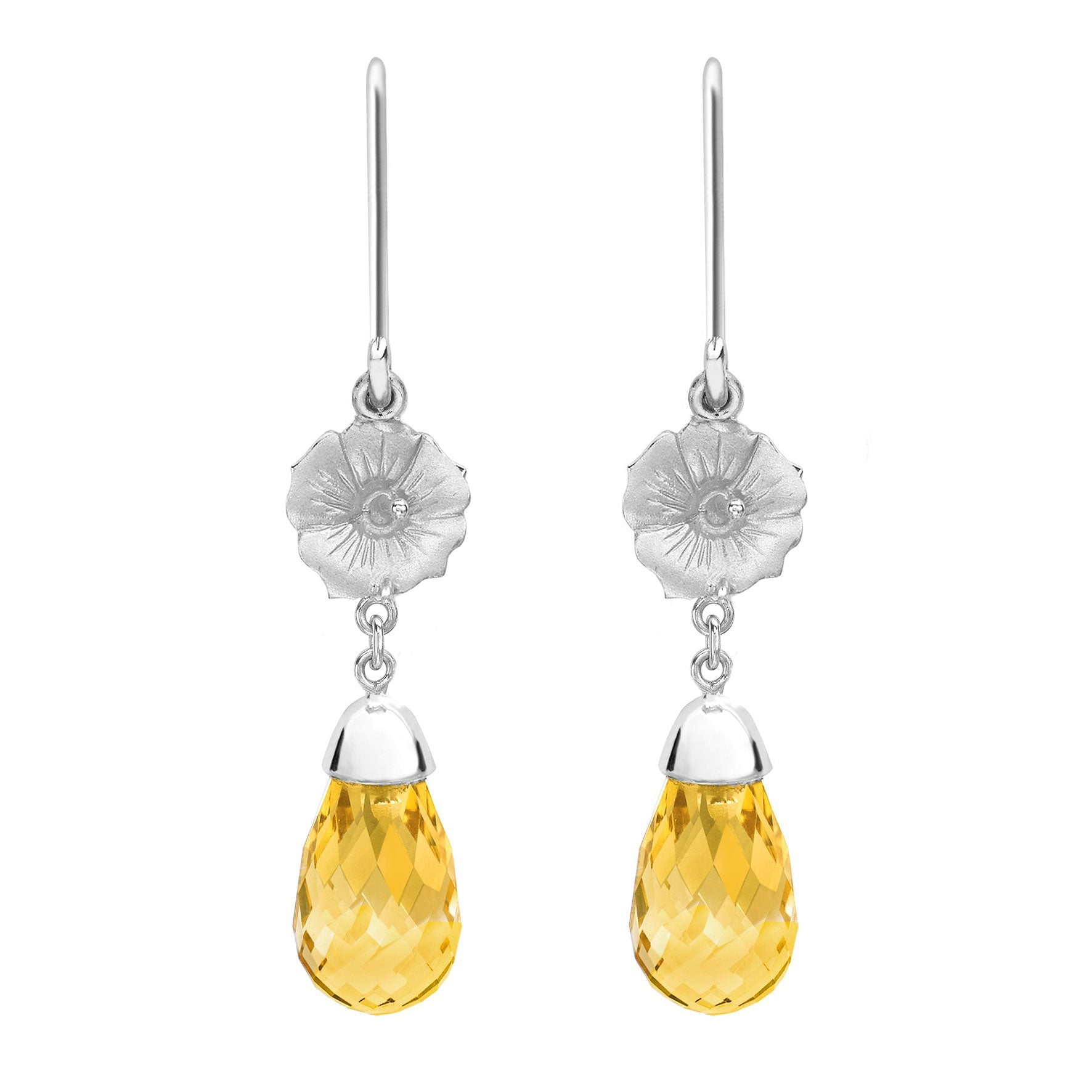 Hibiscus Citrine Briolette White Gold Earrings