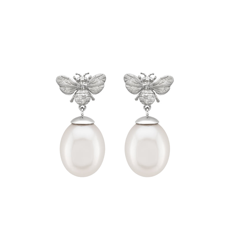 Honey Bee & Pearl Drop Earrings