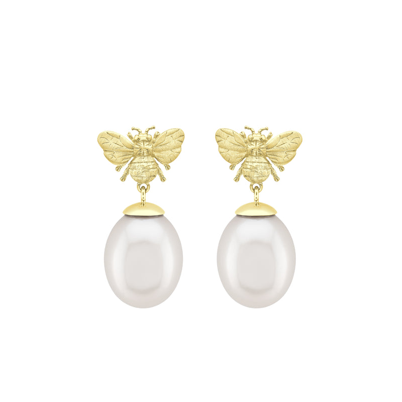 Honey Bee & Pearl Drop Earrings