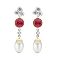 Ruby & Diamond Pearl Drop Earrings