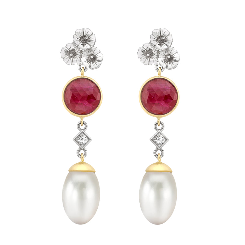 Ruby & Diamond Pearl Drop Earrings