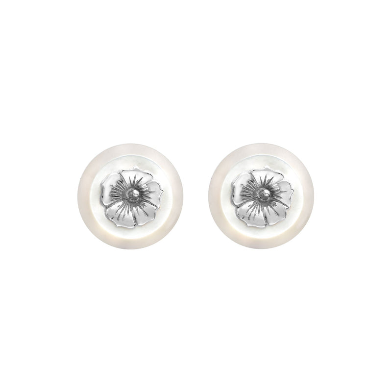 Hibiscus Mother of Pearl Button Stud Earrings