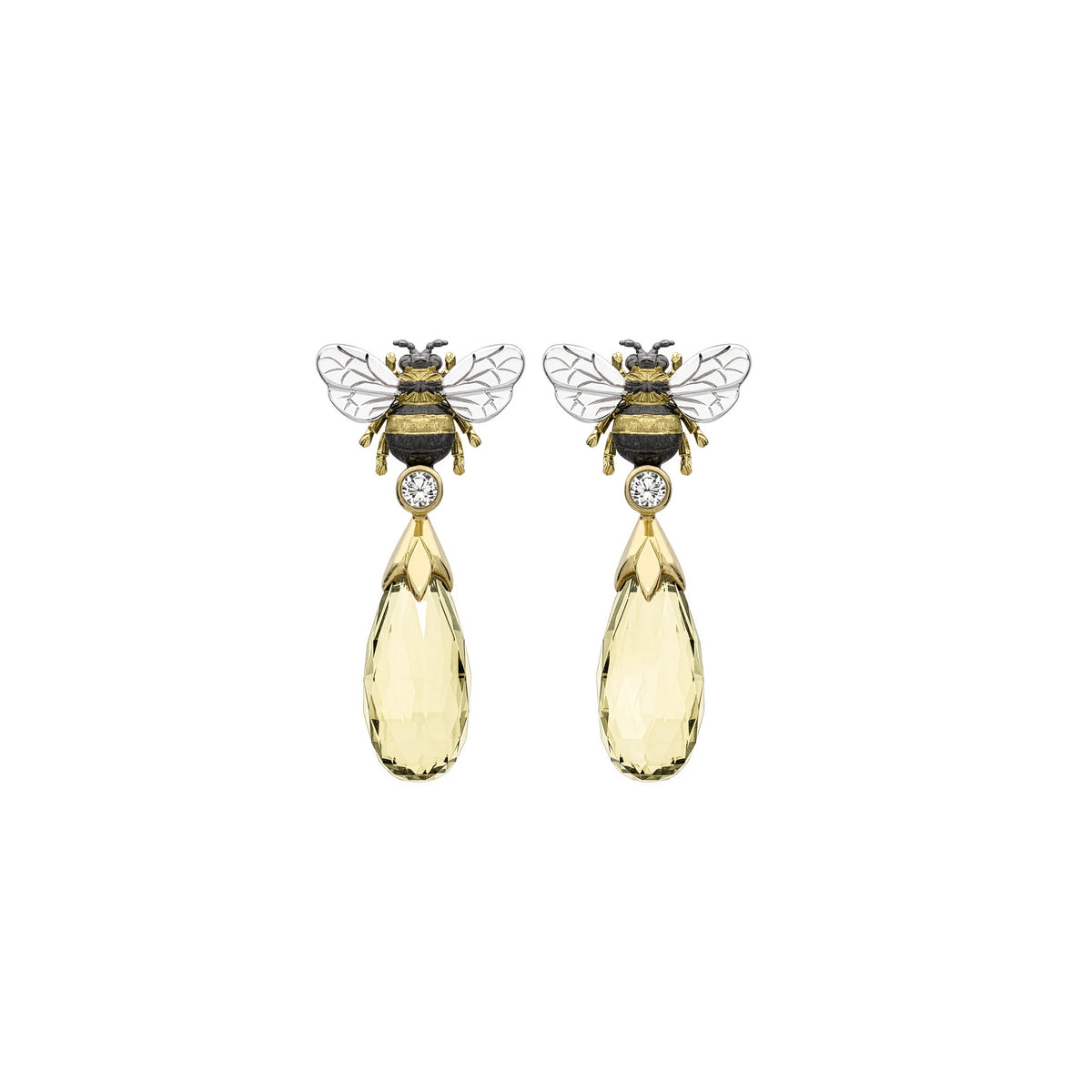 Diamond & Citrine Briolette Bee Drop Earrings