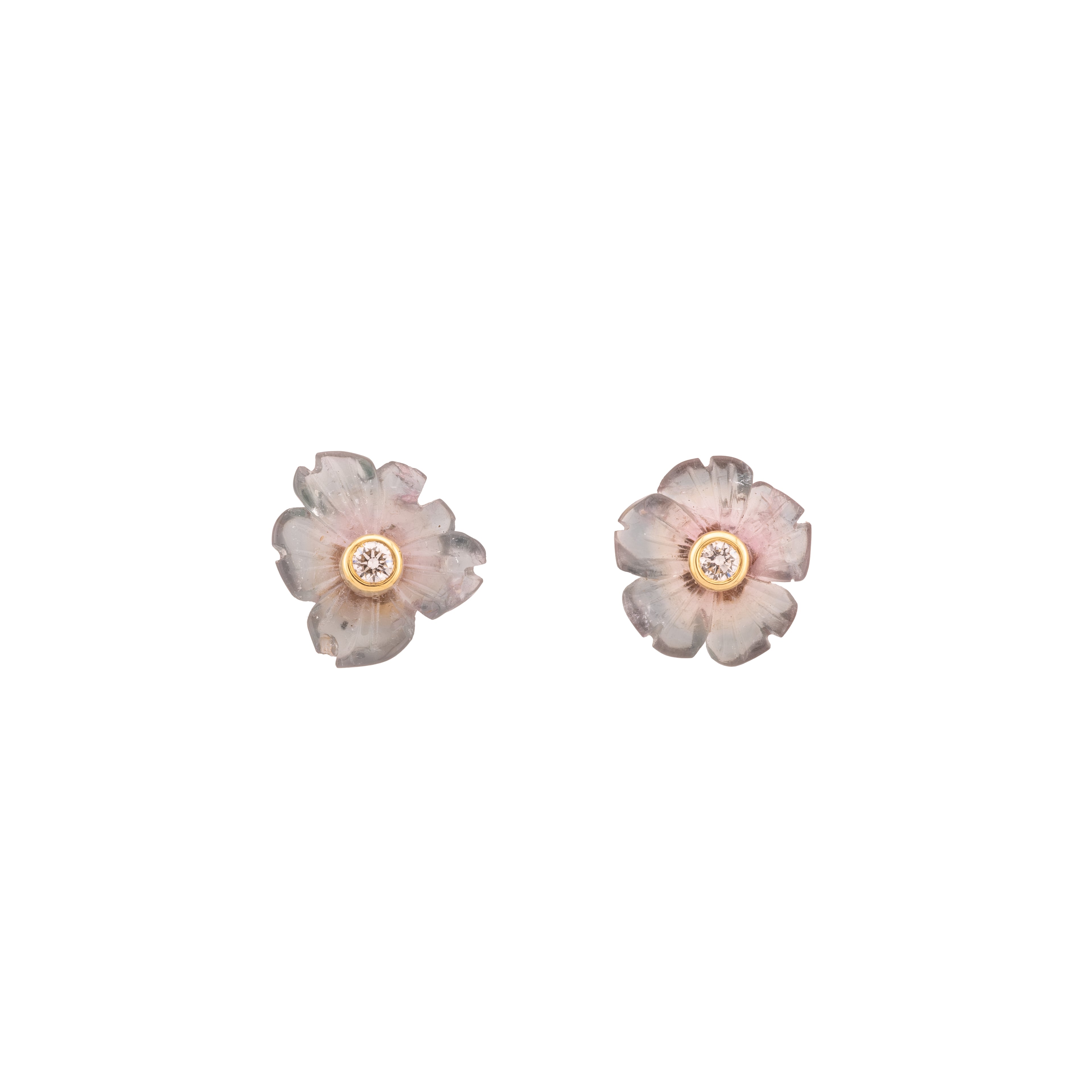 Bi-coloured Tourmaline and Diamond Flower Earrings (Small)