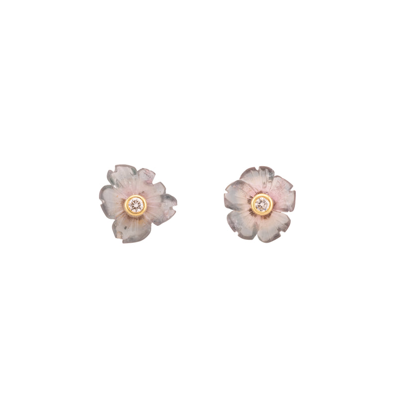 Bi-coloured Tourmaline and Diamond Flower Earrings (Small)