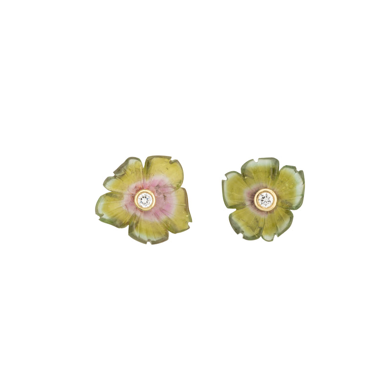 Bi-coloured Tourmaline and Diamond Flower Earrings