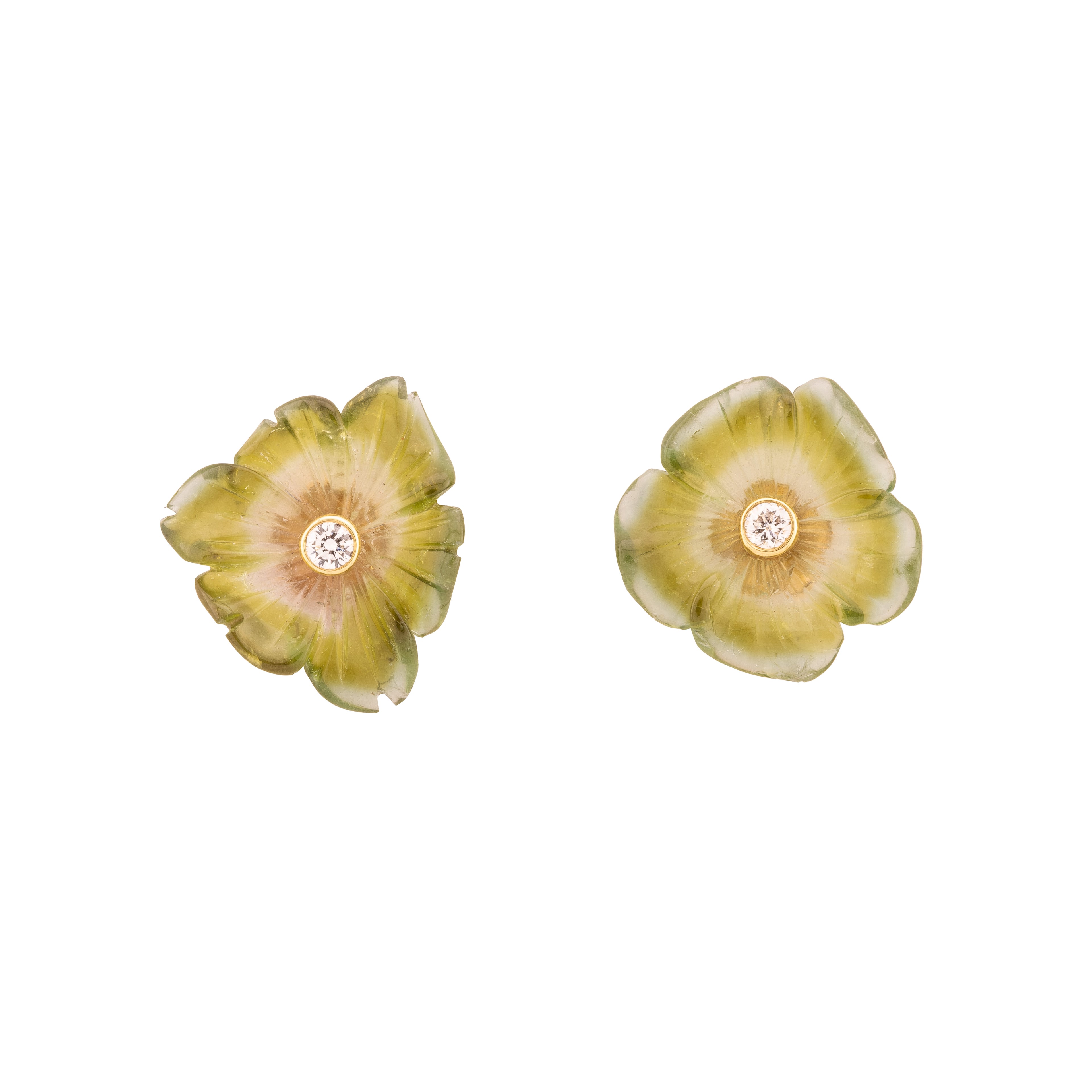 Bi-coloured Tourmaline and Diamond Flower Earrings (Large)