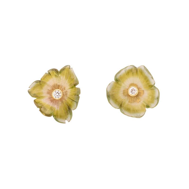 Bi-coloured Tourmaline and Diamond Flower Earrings (Large)