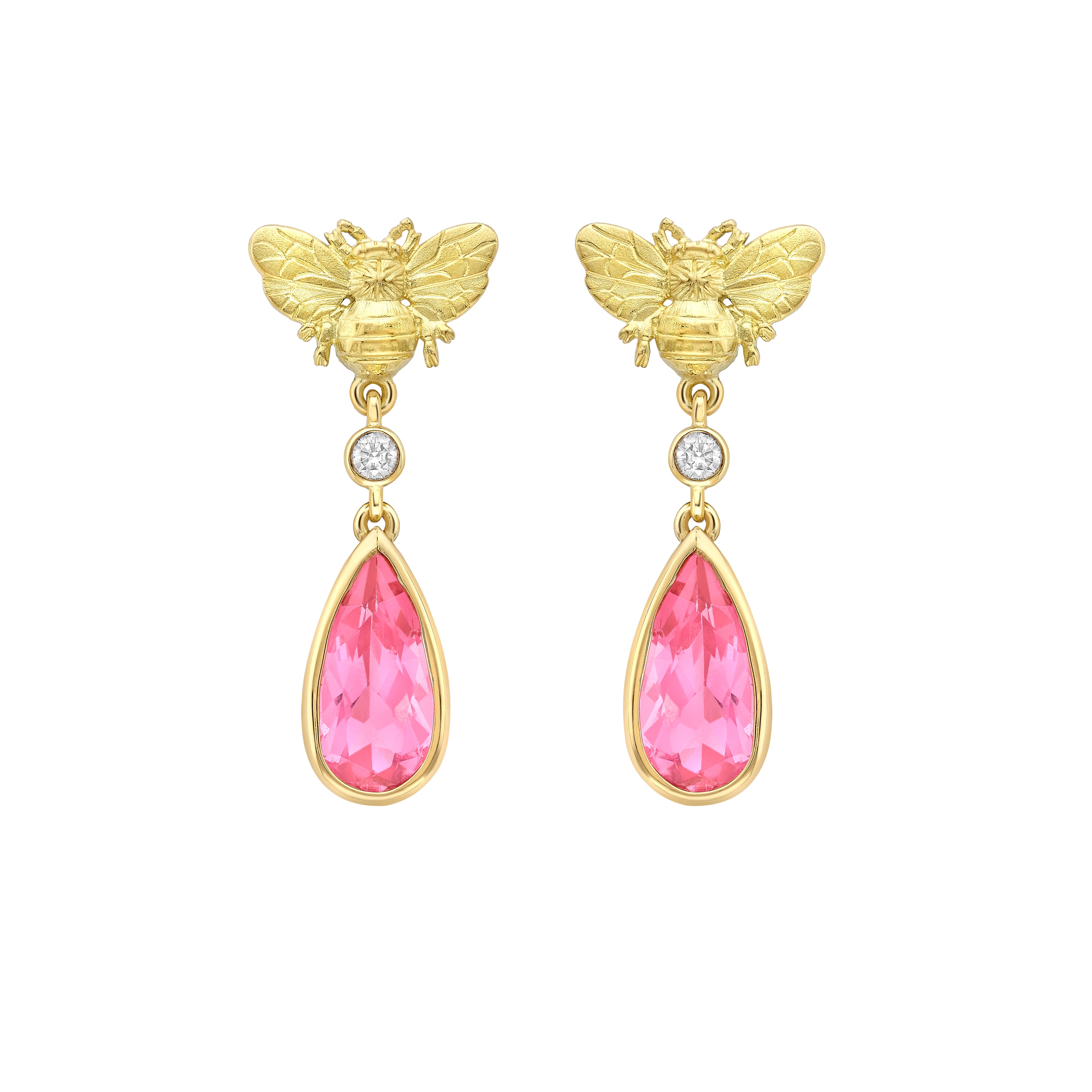 Rubellite and Diamond Bee Earrings