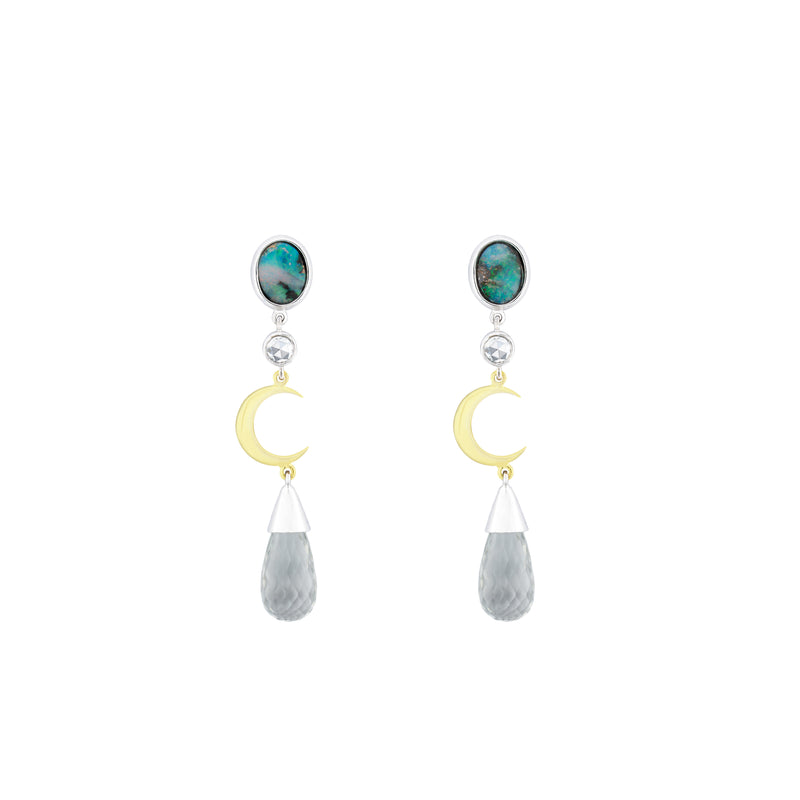 Opal, Diamond & Topaz Briolette Drop Moon Fable Earrings