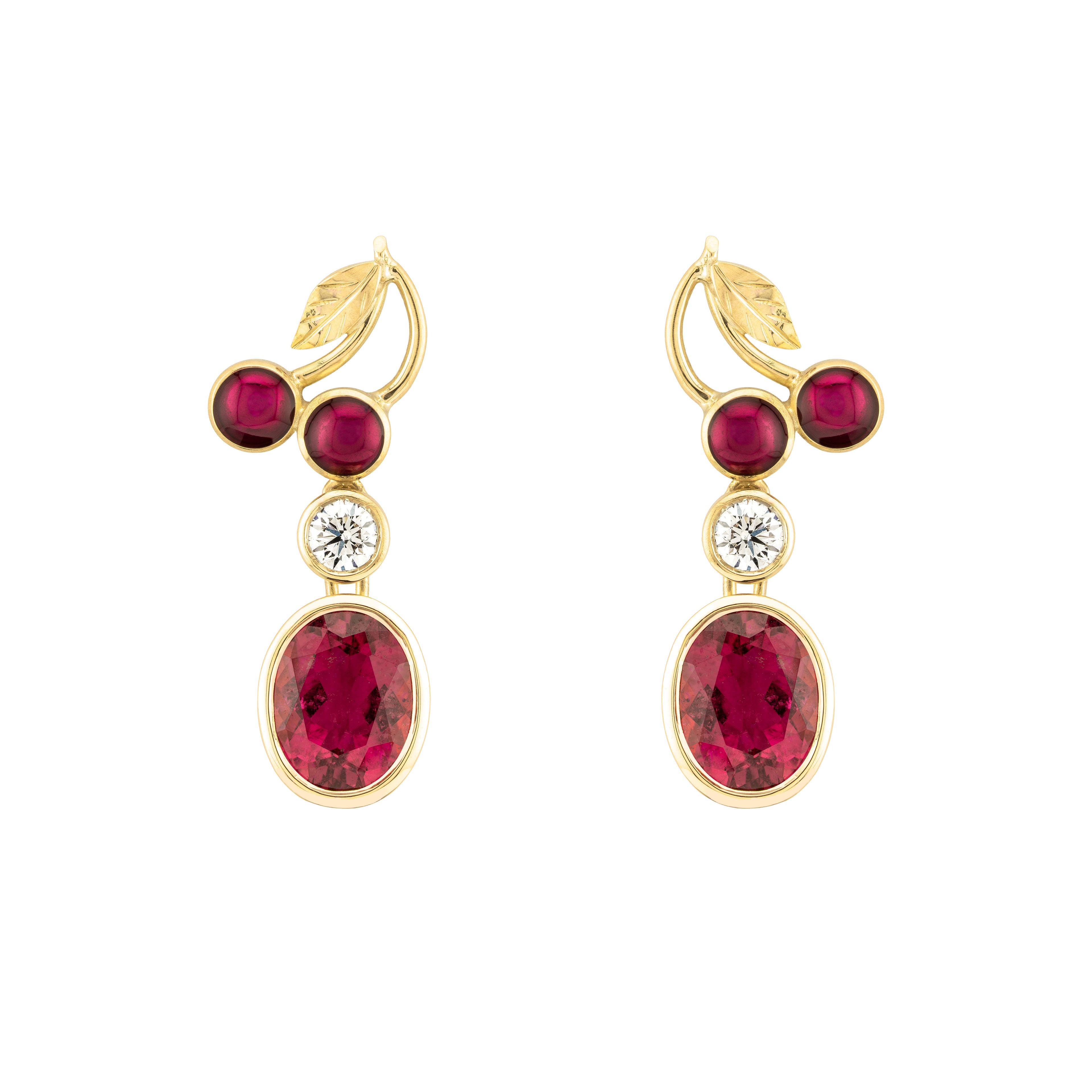 Rubellite & Diamond Cherry Drop Earrings
