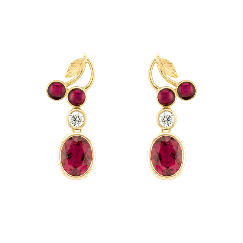 Rubellite & Diamond Cherry Drop Earrings