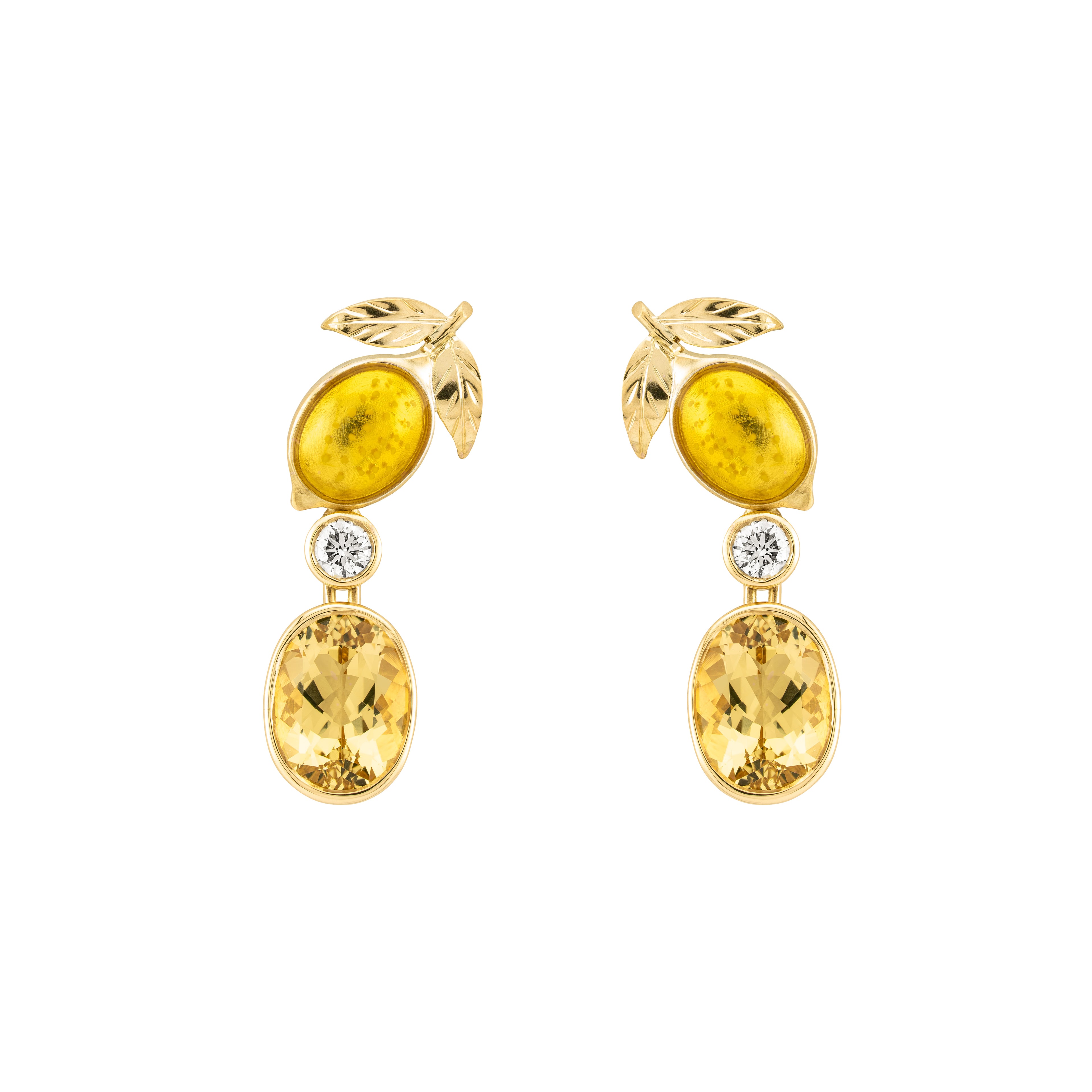 Golden Beryl & Diamond Lemon Drop Earrings