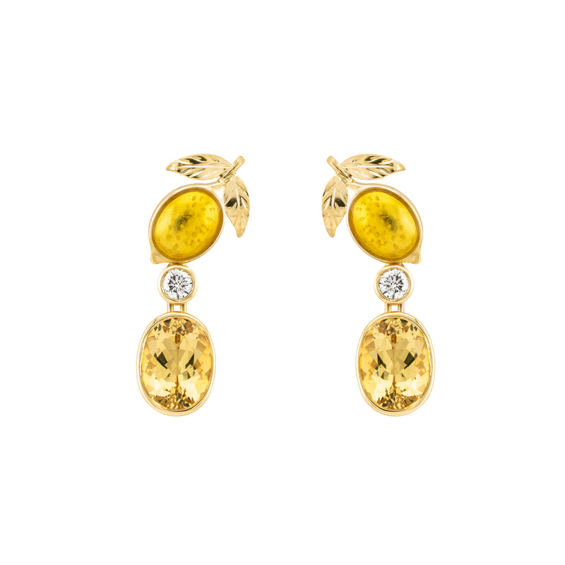 Golden Beryl & Diamond Lemon Drop Earrings
