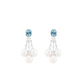 Blue Topaz, Diamond & Freshwater Pearl Waterfall Drop Earrings