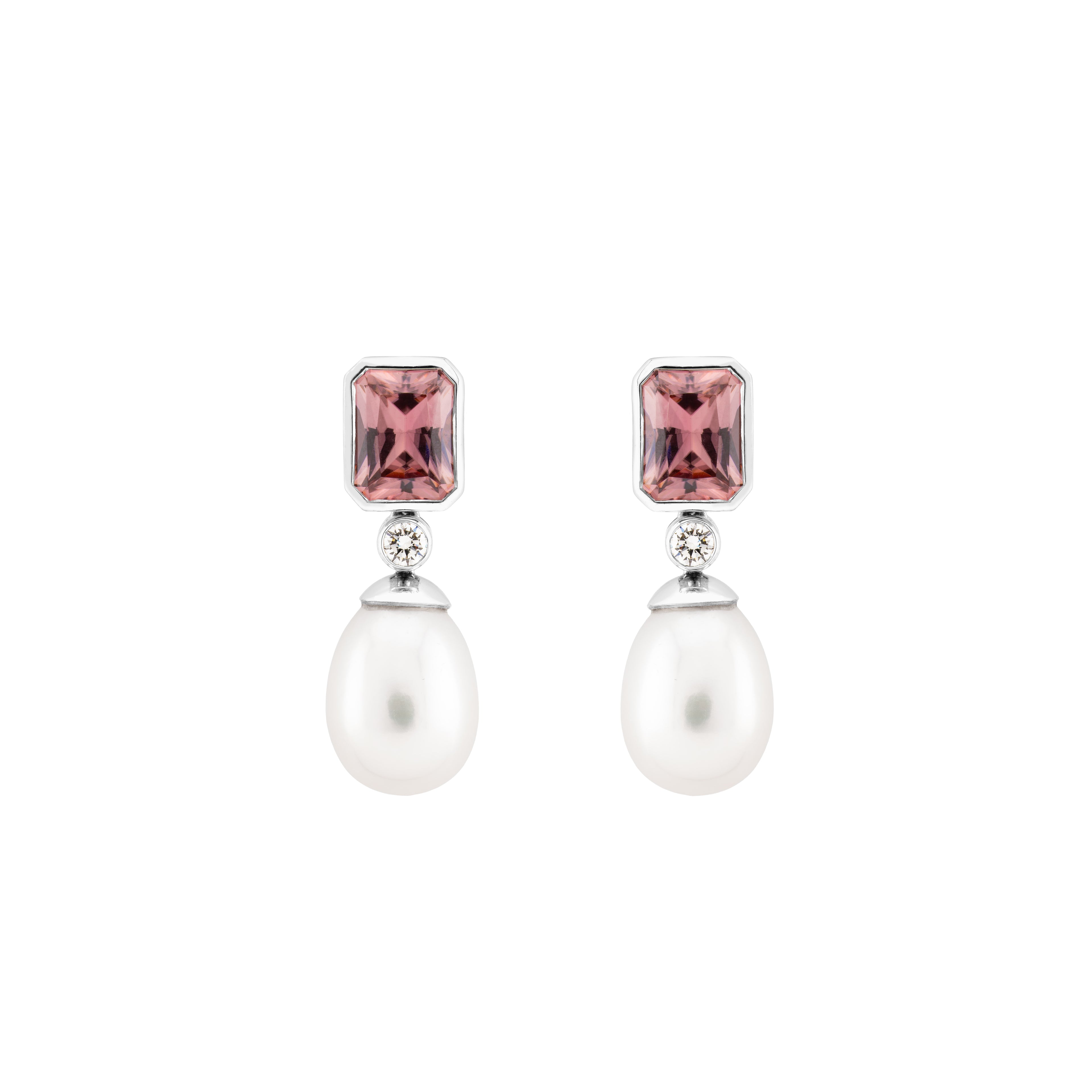 Zircon, Diamond & Freshwater Pearl Drop Earrings