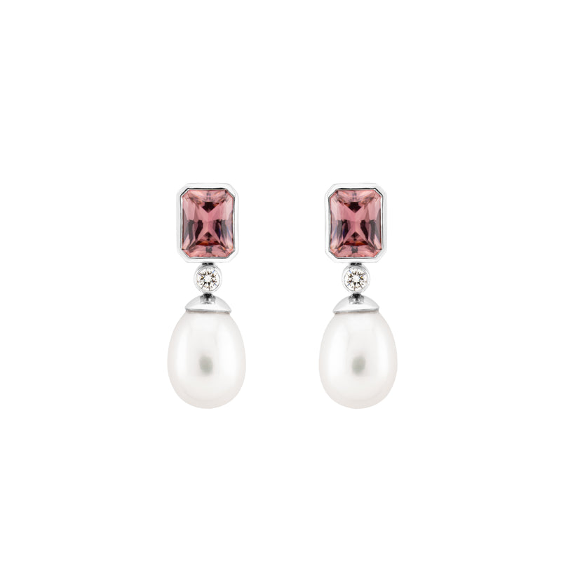Zircon, Diamond & Freshwater Pearl Drop Earrings