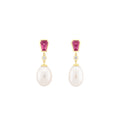 Pink Tourmaline, Diamond & Freshwater Pearl Drop Earrings