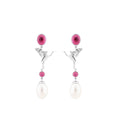 Pink Tourmaline & Freshwater Pearl Crane Earrings