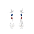 Sapphire, Garnet, Pearl Drop Waterfall Swallow Earrings